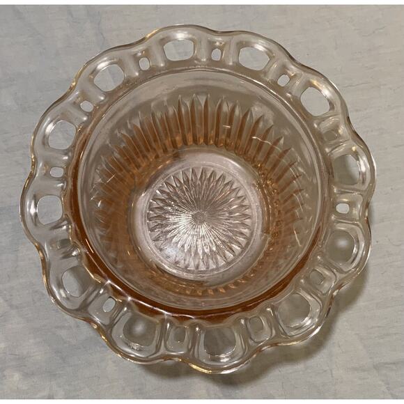 Depression Glass Pink Bowl Flower Old Colony Footed Lace Edge Ribbed Scalloped - Picture 3 of 7